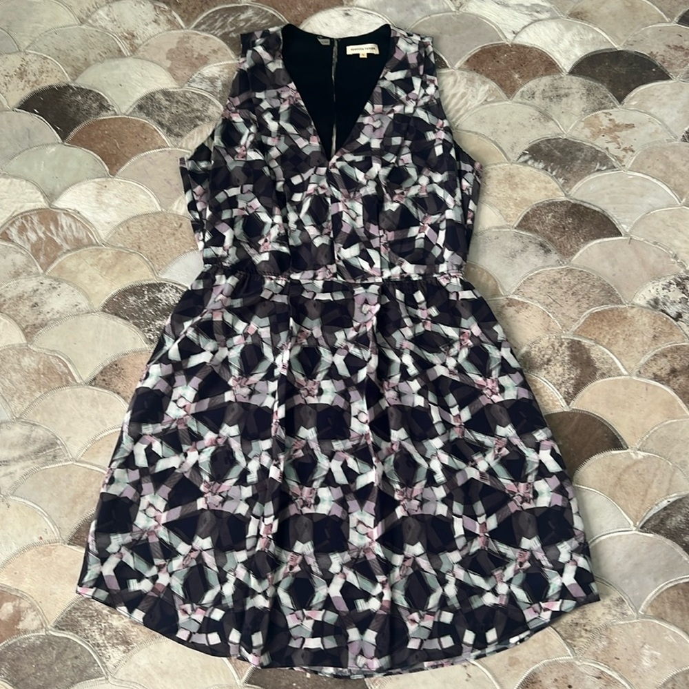 Rebecca Taylor Black Print Silk Mini Dress with Back Cut-out Size 6